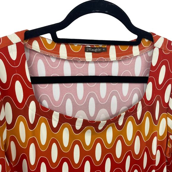 J. McLaughlin Emma Dress Catalina Cloth Red Orange Yellow Retro Print Medium - Picture 4 of 7